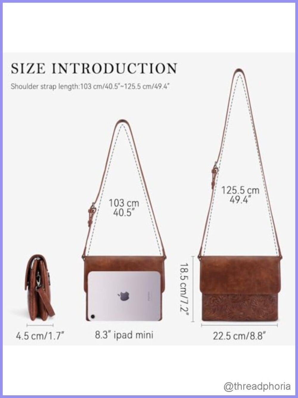 Vegan Leather Crossbody Bag for Women with Phone Pocket and Adjustable Strap - Picture 3 of 6